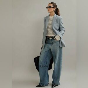 NWOT Antonio Melani Size 6 One Button Relaxed Fit Blazer Dusty Blue Color